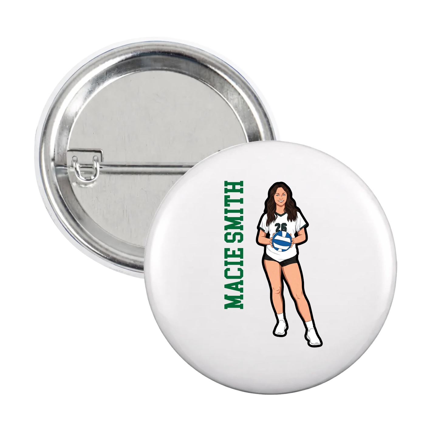 Game Day Button — Name Vertical in White