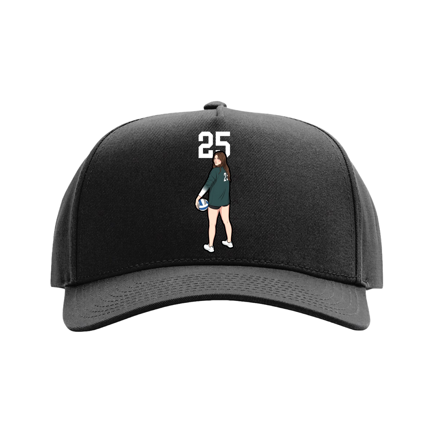 Full Fabric Five-Panel Champ Cap — Number Top in Black