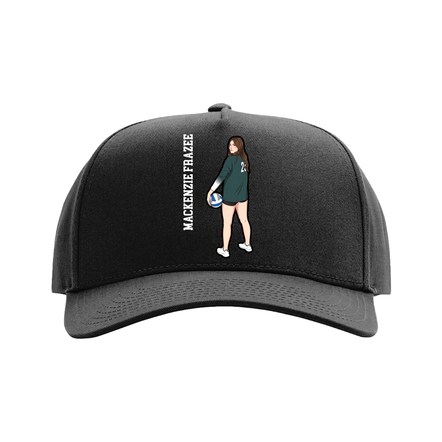 Full Fabric Five-Panel Champ Cap — Name Vertical in Black