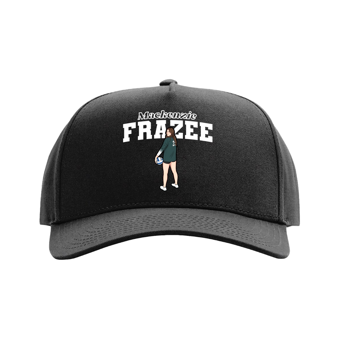 Full Fabric Five-Panel Champ Cap — Name Arch in Black
