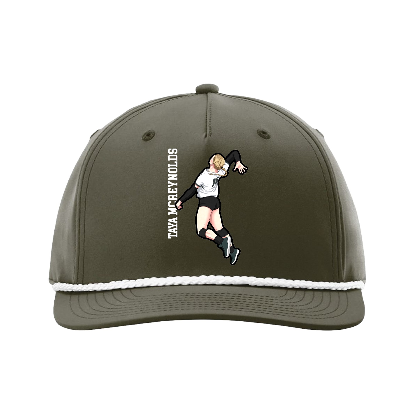 Five-Panel Classic Rope Cap — Name Vertical in Green