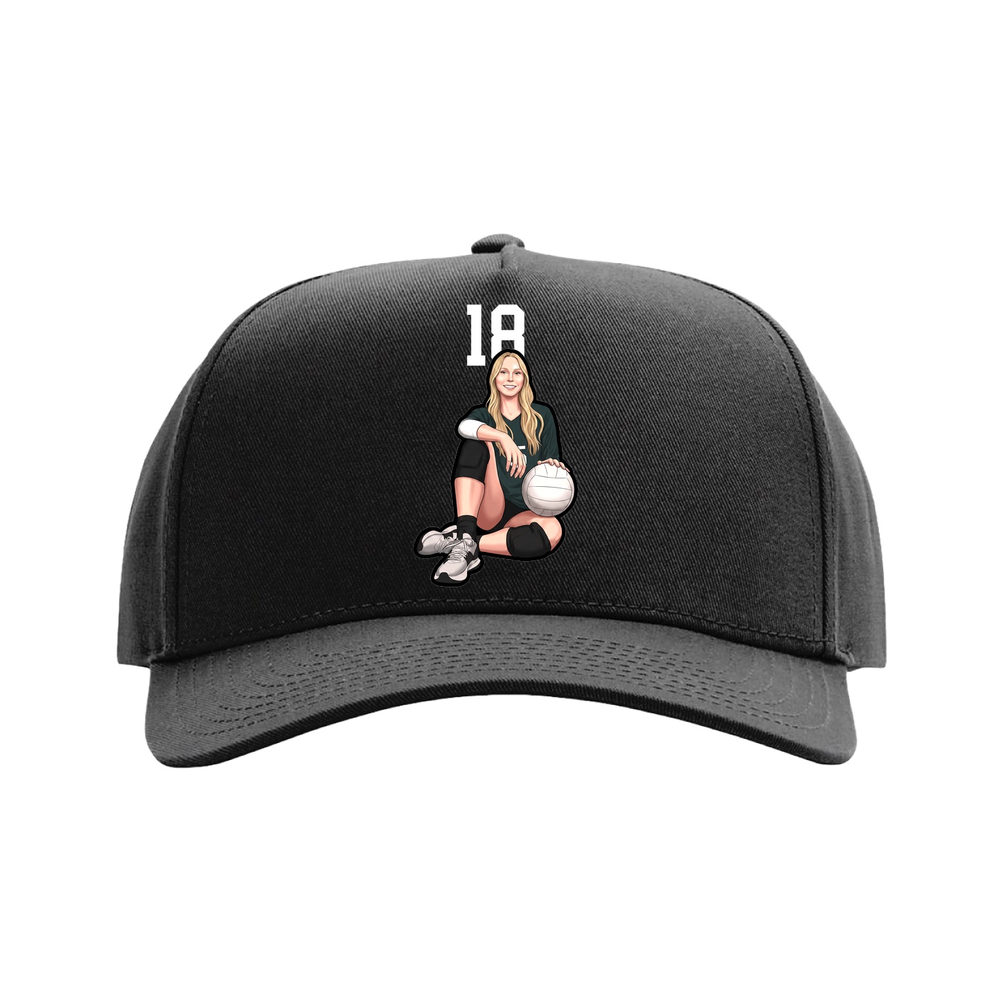 Full Fabric Five-Panel Champ Cap — Number Top in Black