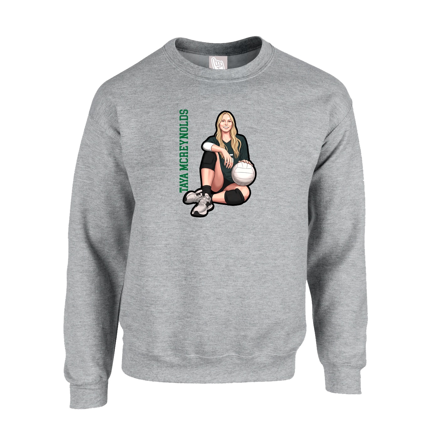 Fleece Crew — Name Vertical in Grey