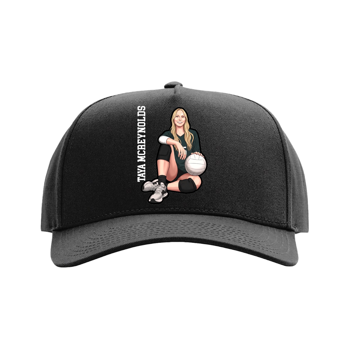 Full Fabric Five-Panel Champ Cap — Name Vertical in Black