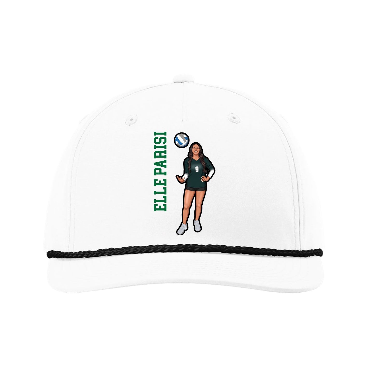 Five-Panel Classic Rope Cap — Name Vertical in White