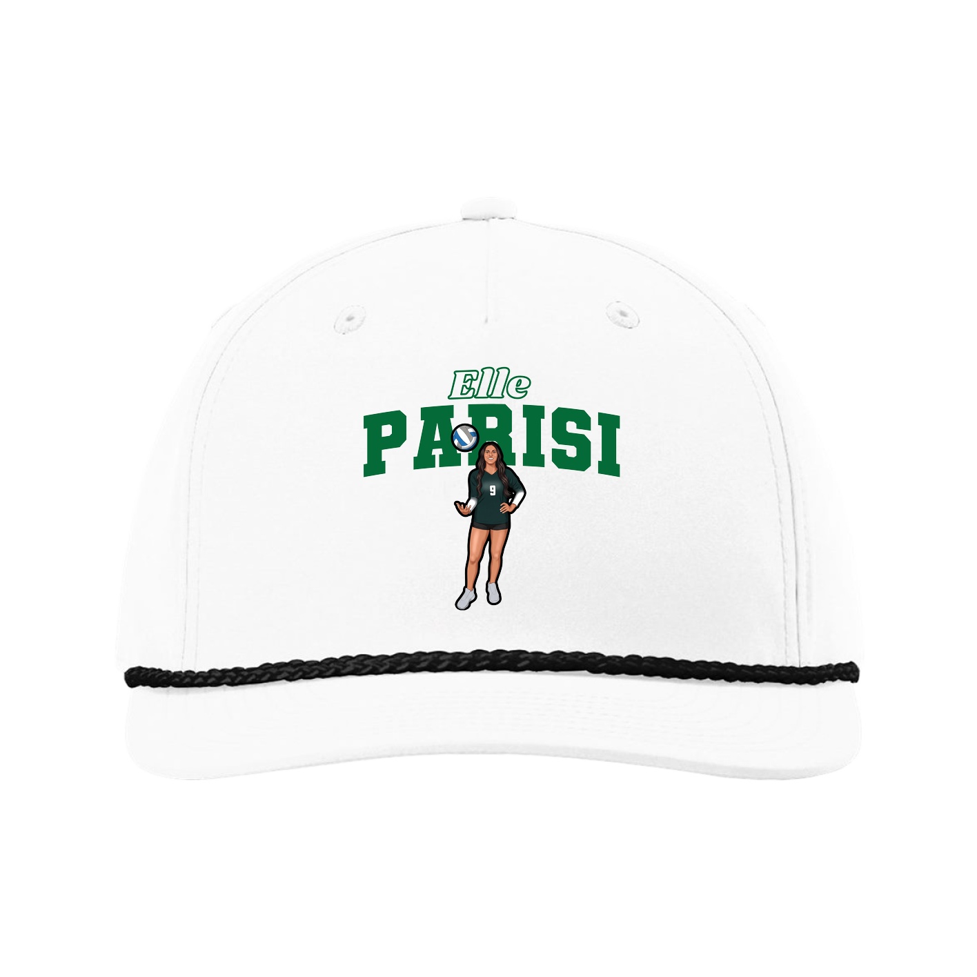 Five-Panel Classic Rope Cap — Name Arch in White