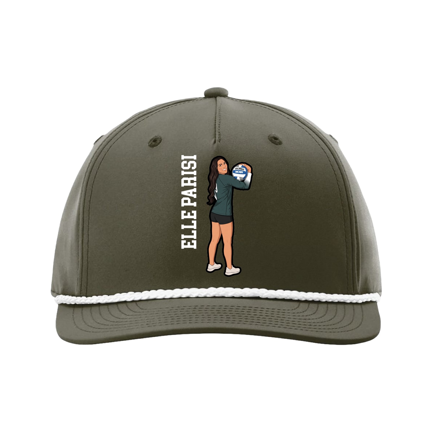 Five-Panel Classic Rope Cap — Name Vertical in Green