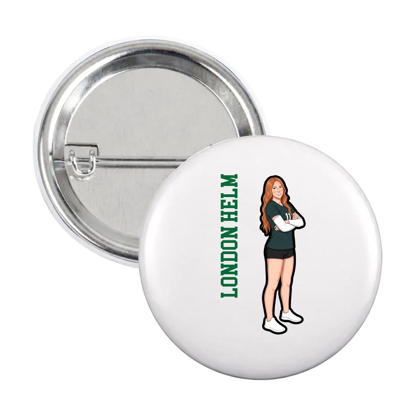 Game Day Button — Name Vertical in White