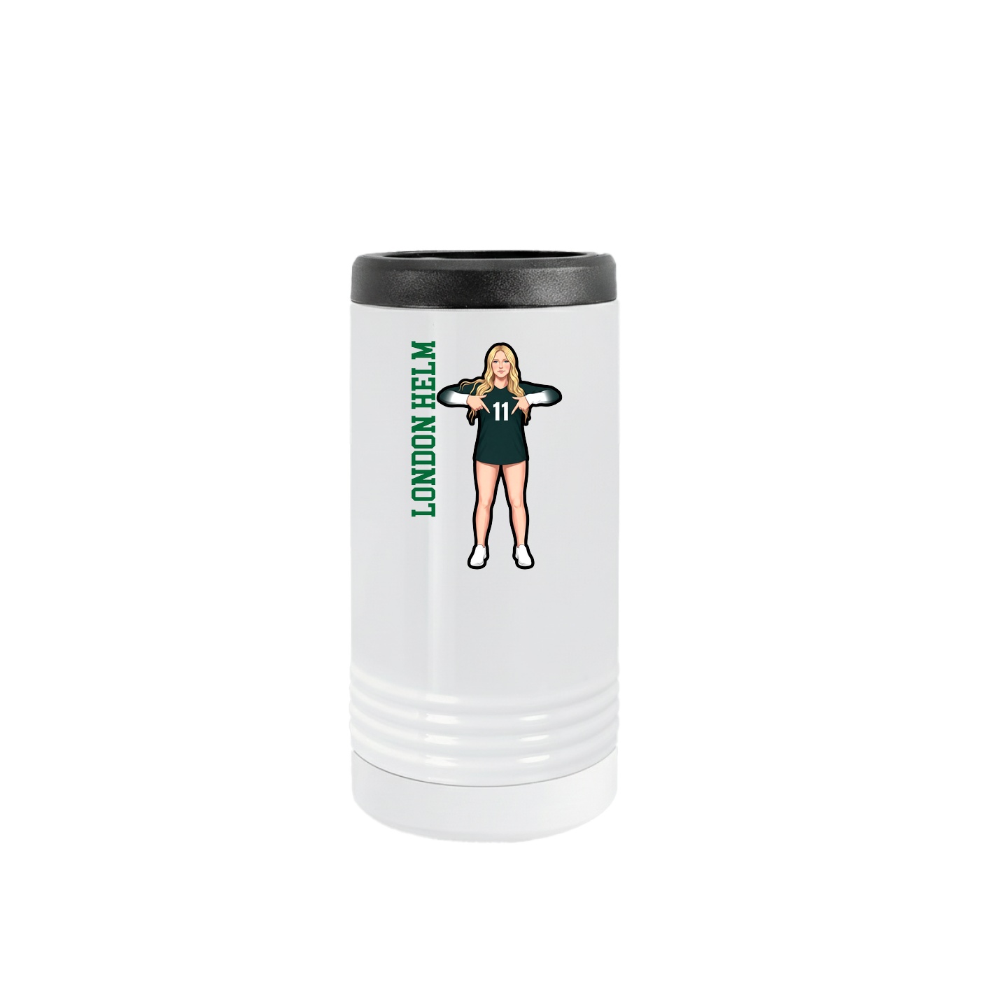 Slim Beverage Holder — Name Vertical in White