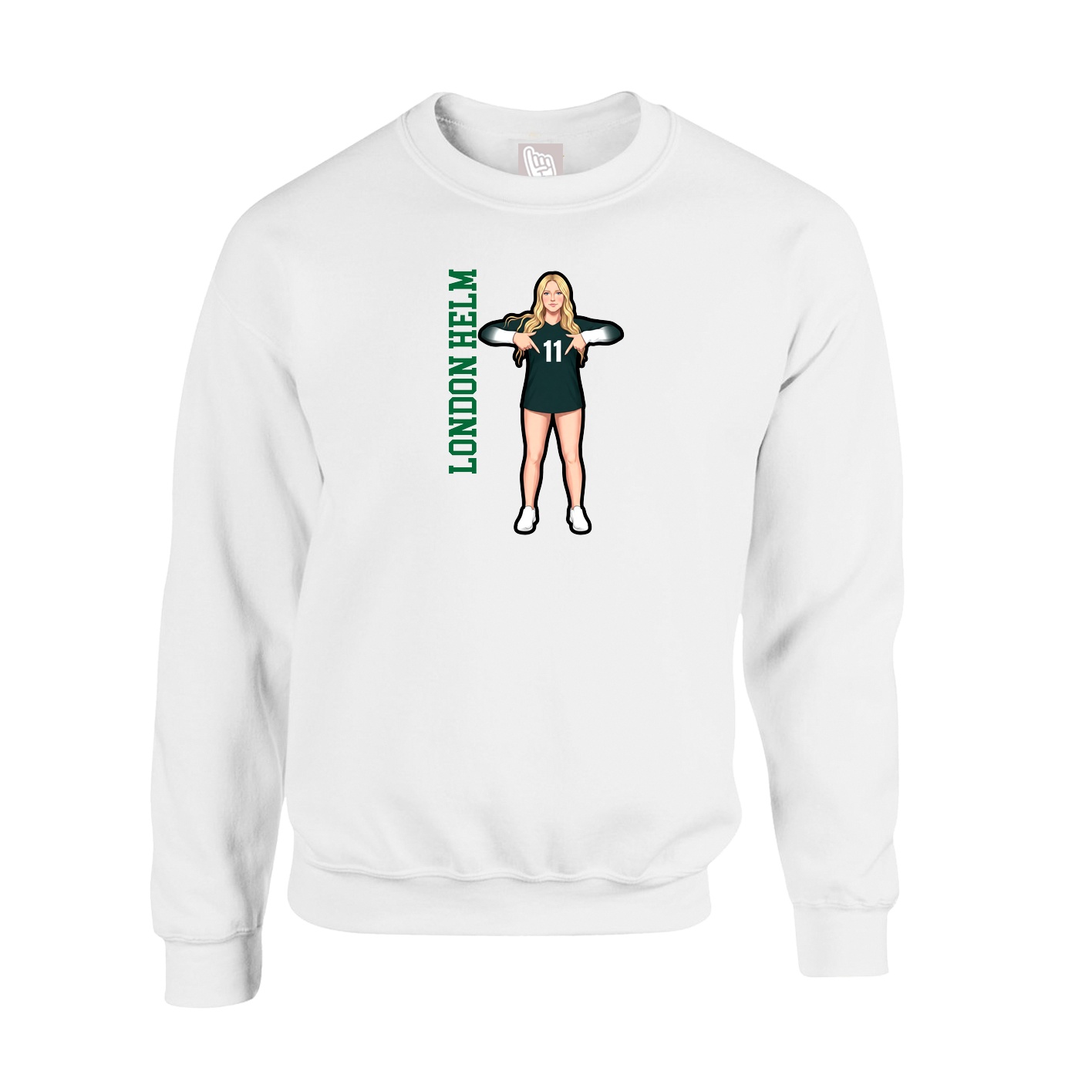 Fleece Crew — Name Vertical in White