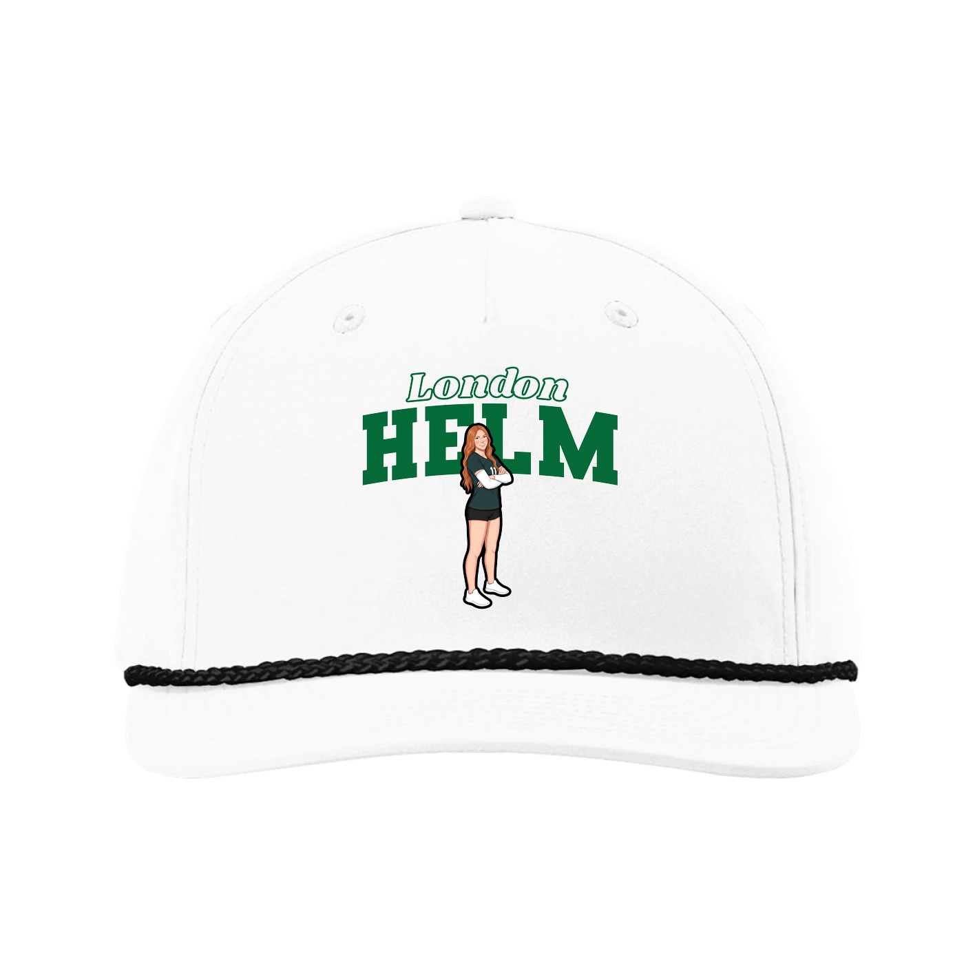Five-Panel Classic Rope Cap — Name Arch in White