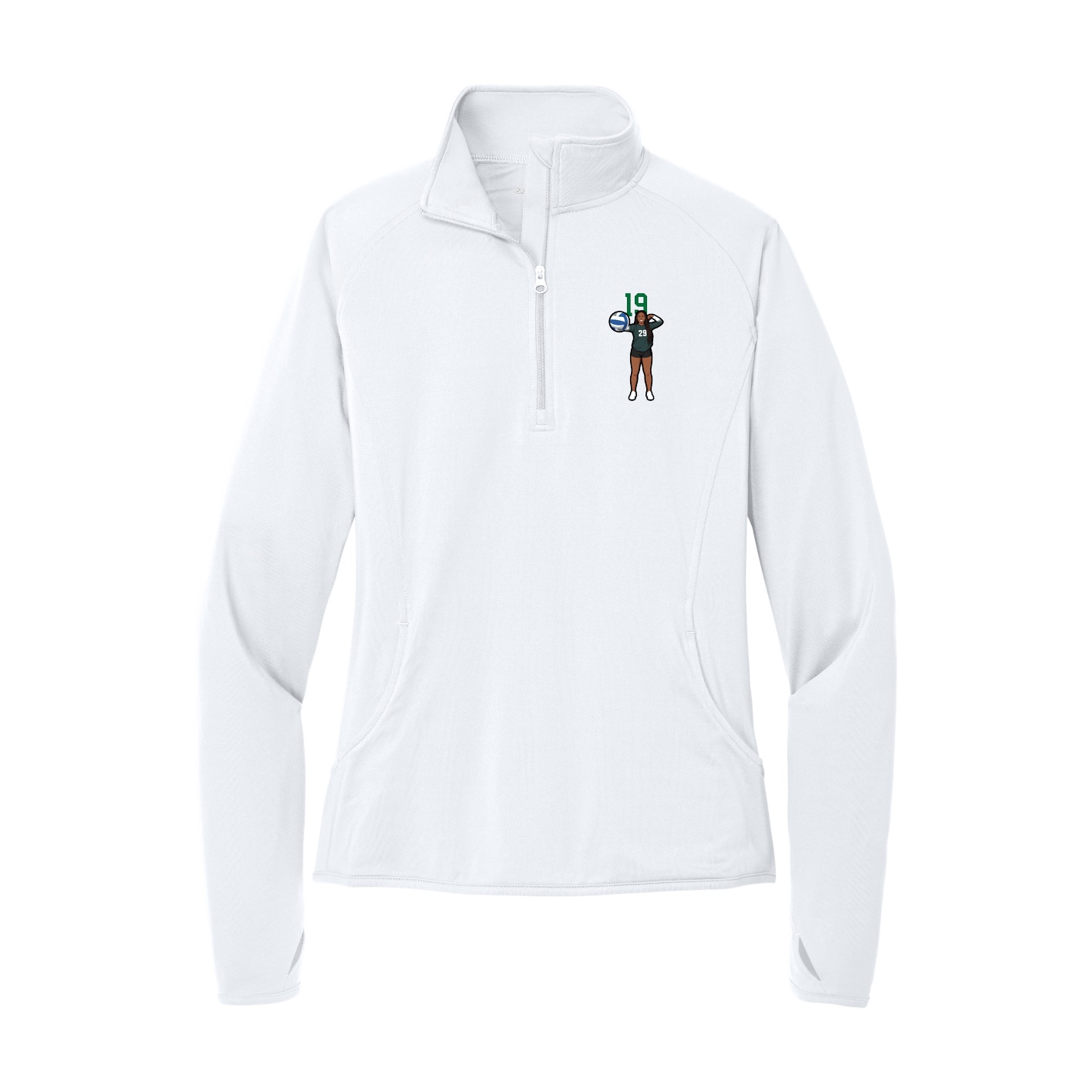 Women's Q-Zip Pullover — Number Top in White