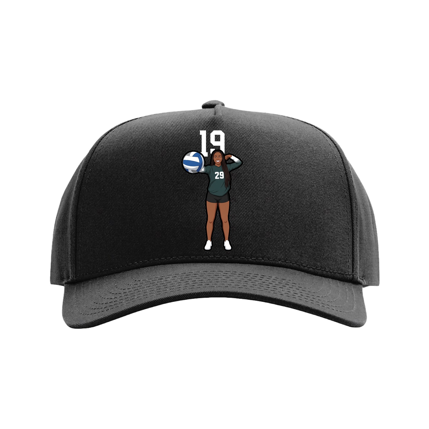 Full Fabric Five-Panel Champ Cap — Number Top in Black