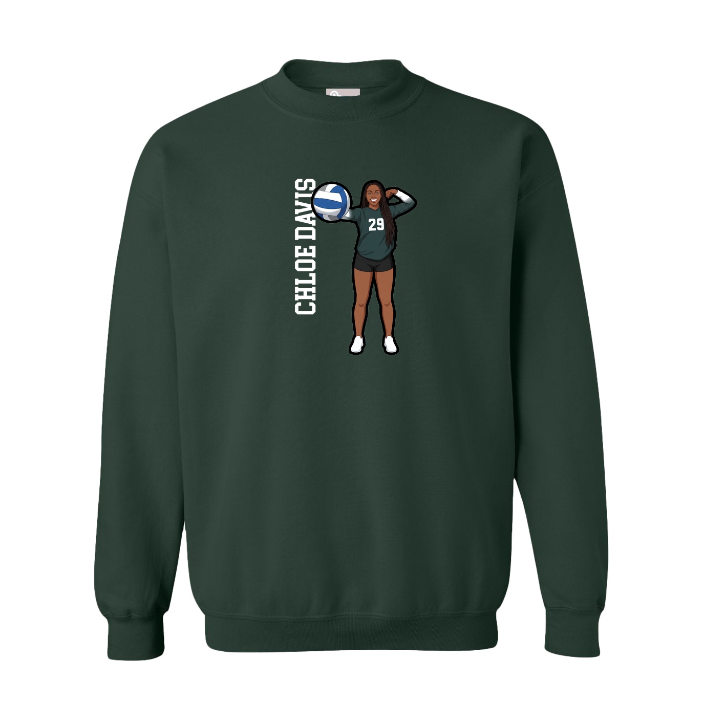Fleece Crew — Name Vertical in Green