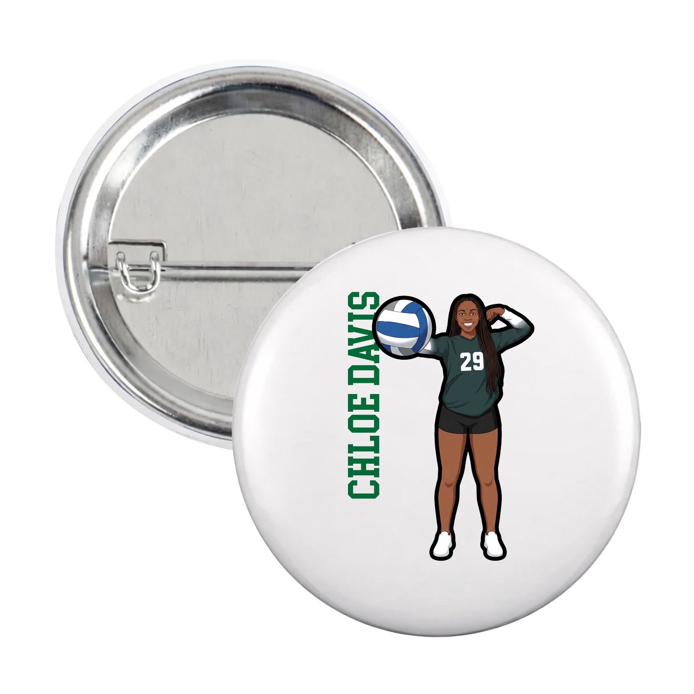 Game Day Button — Name Vertical in White