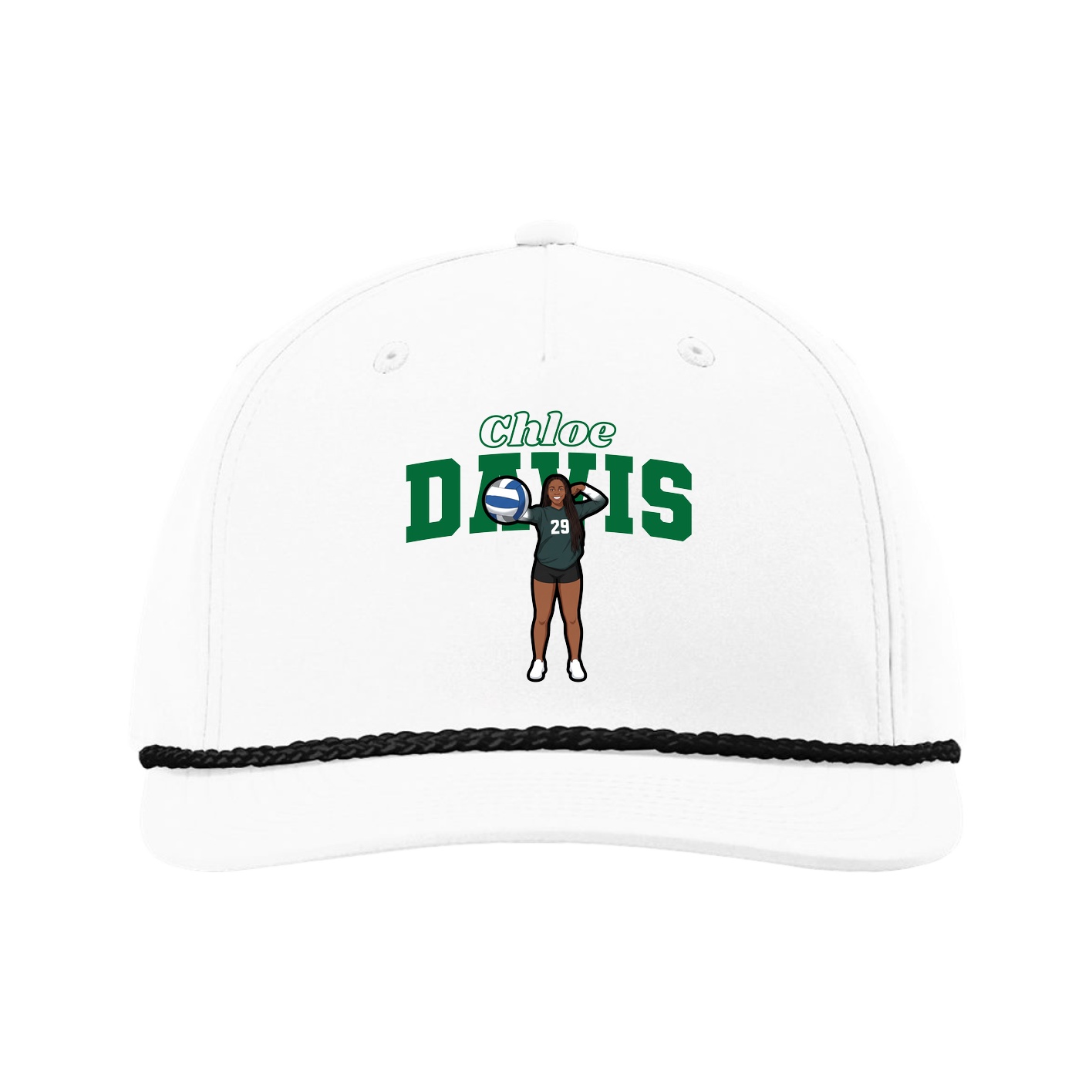 Five-Panel Classic Rope Cap — Name Arch in White