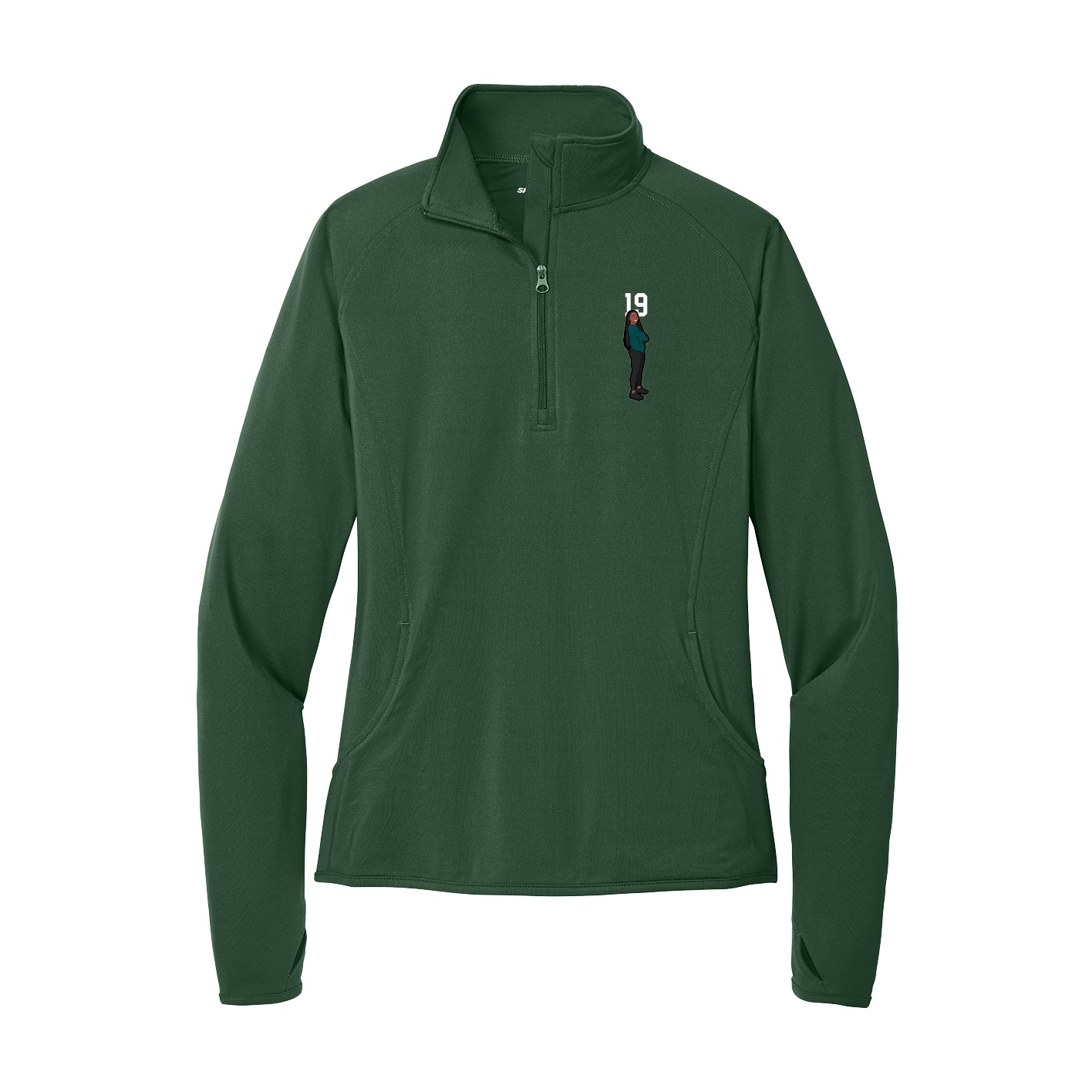Women's Q-Zip Pullover — Number Top in Green