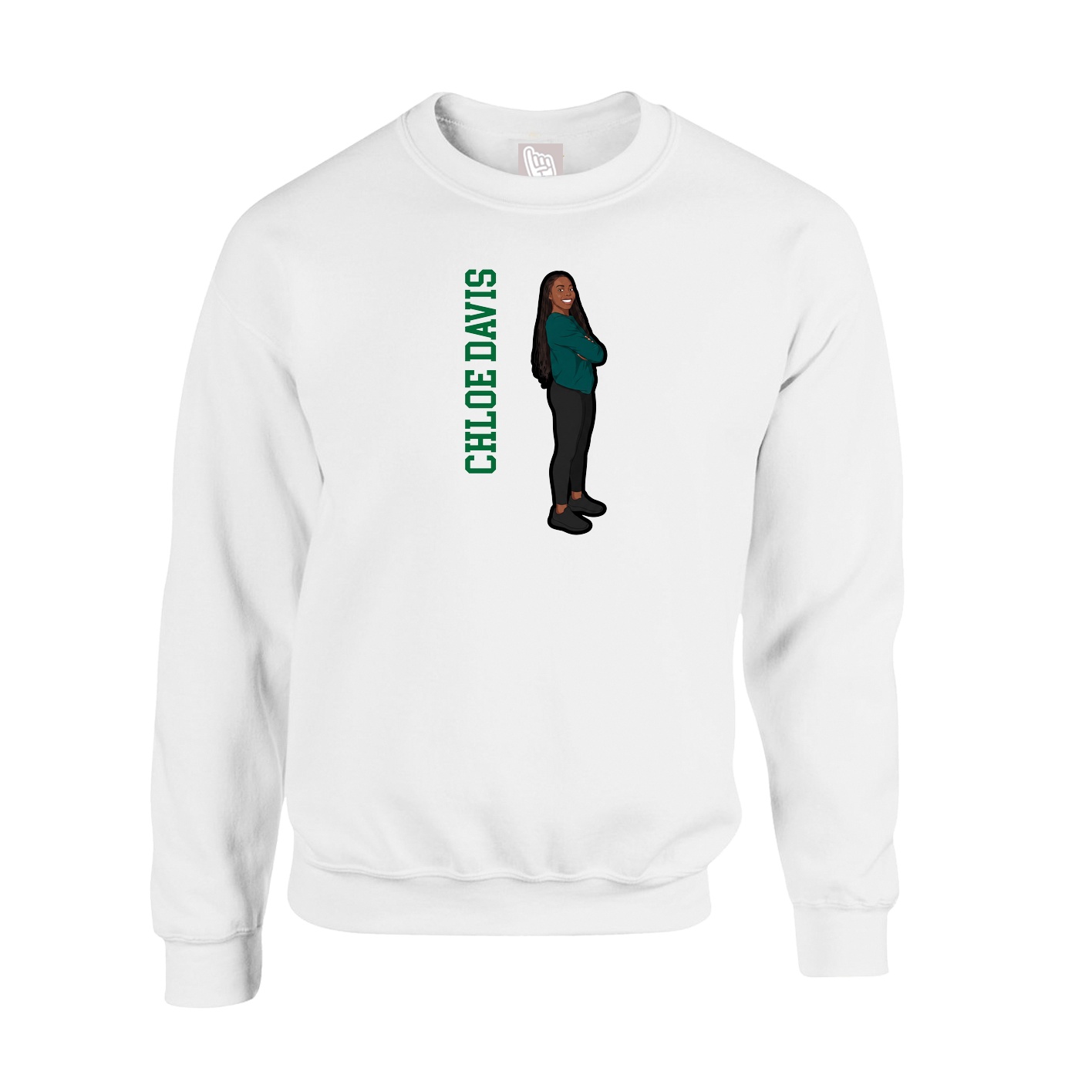 Fleece Crew — Name Vertical in White