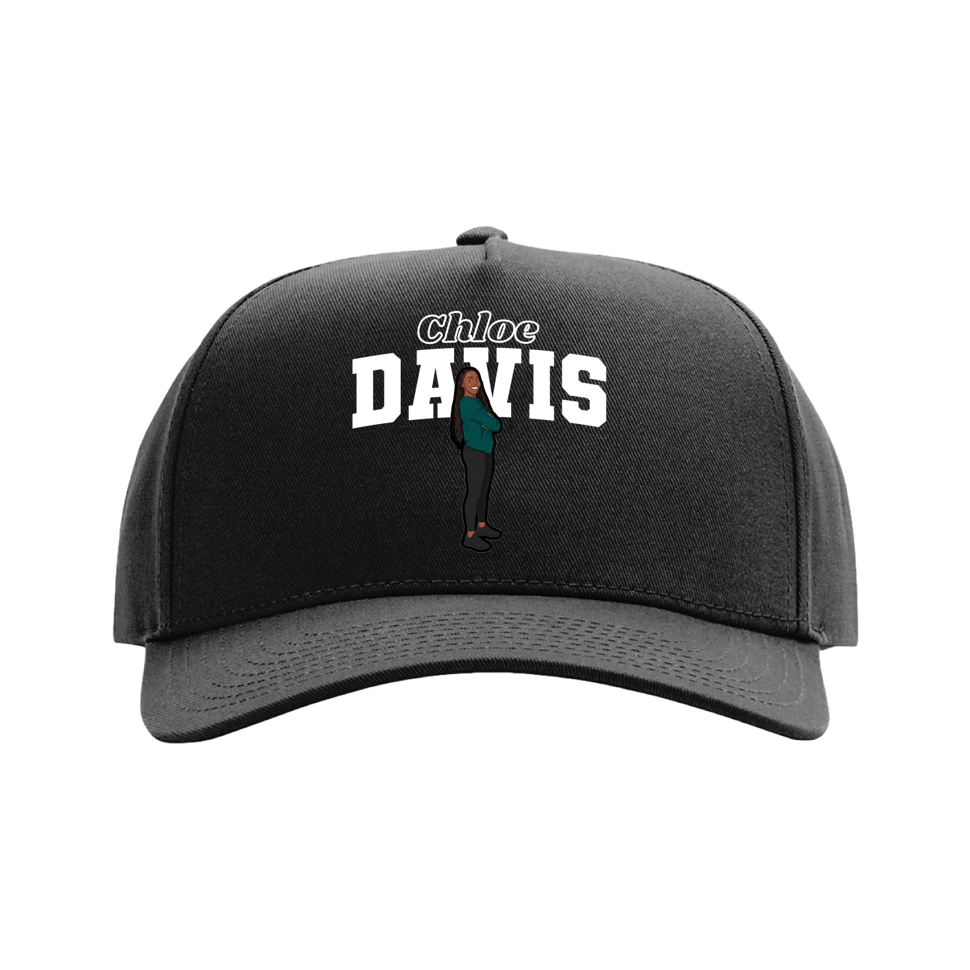 Full Fabric Five-Panel Champ Cap — Name Arch in Black
