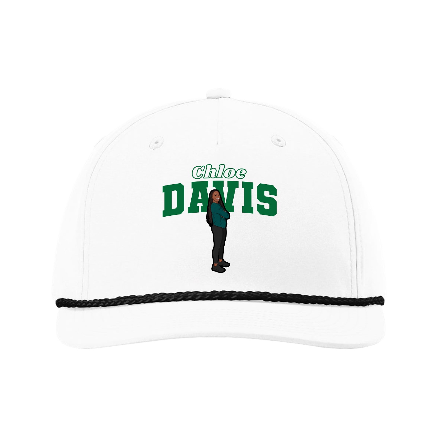 Five-Panel Classic Rope Cap — Name Arch in White