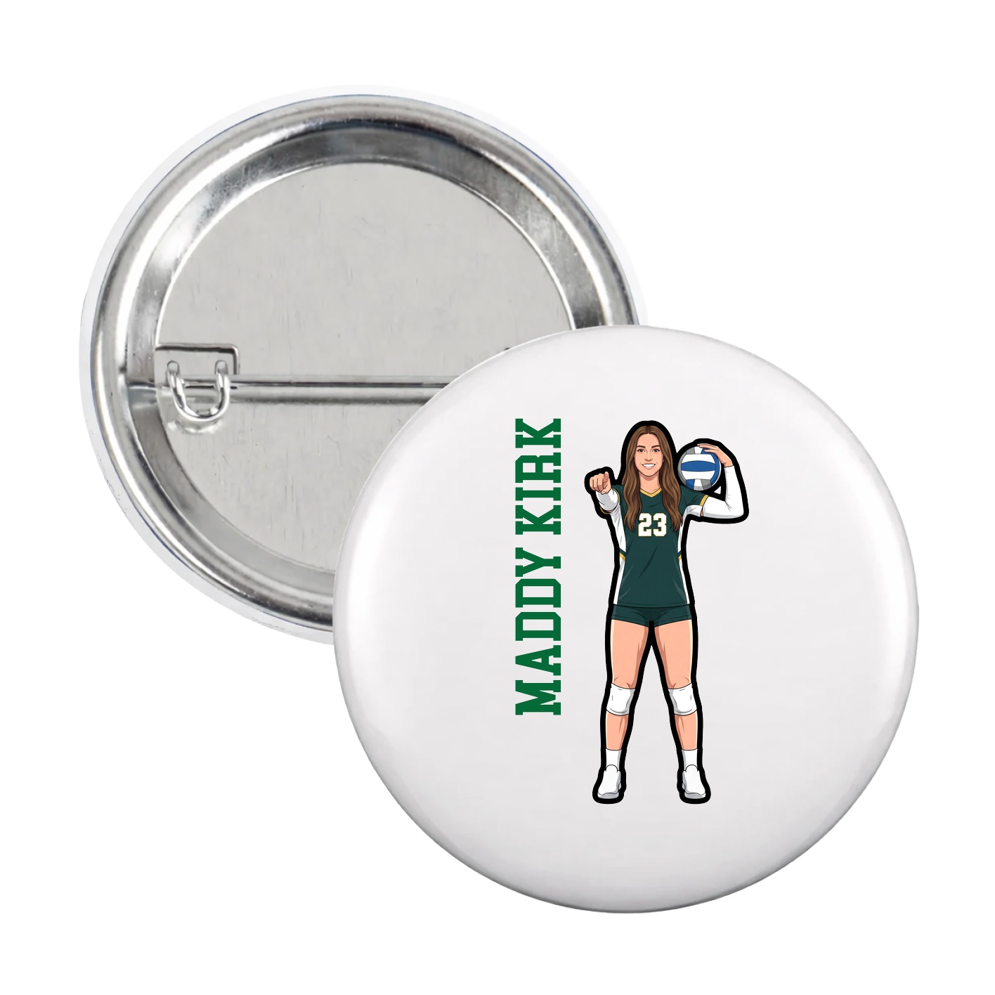 Game Day Button — Name Vertical in White