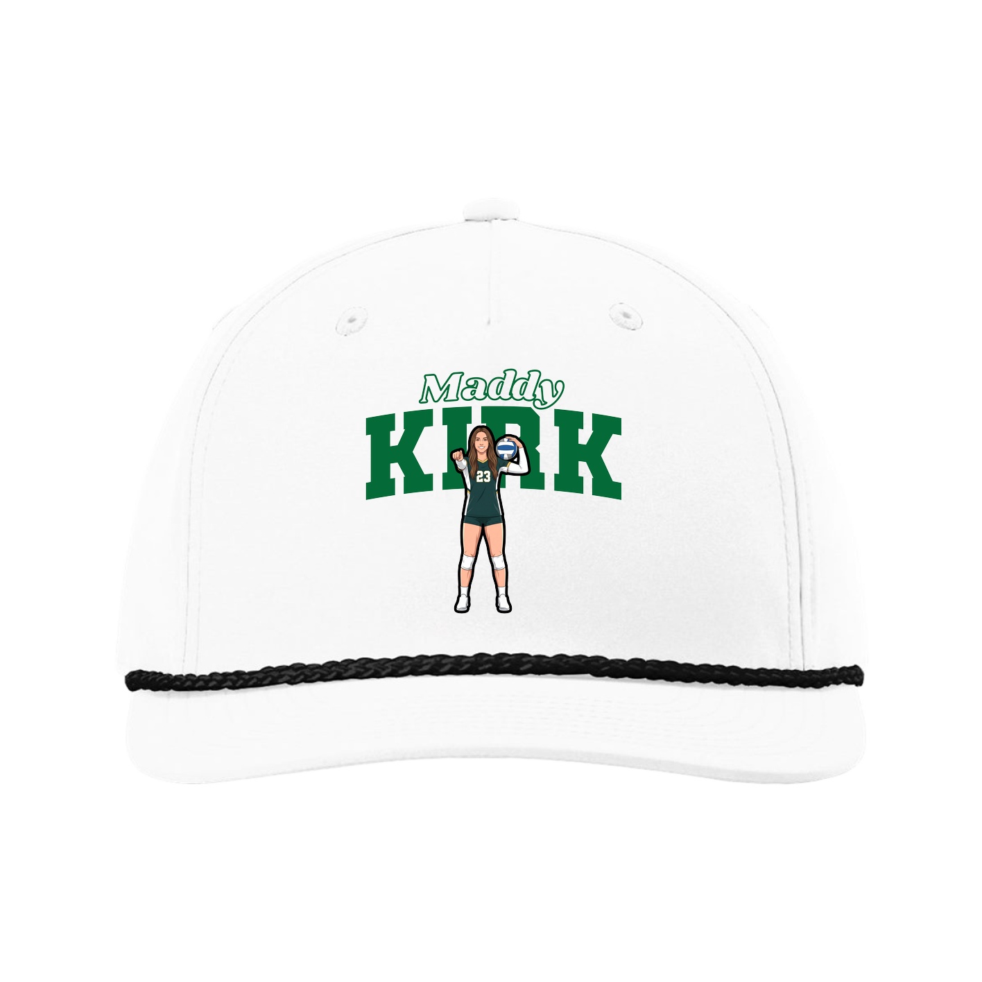Five-Panel Classic Rope Cap — Name Arch in White