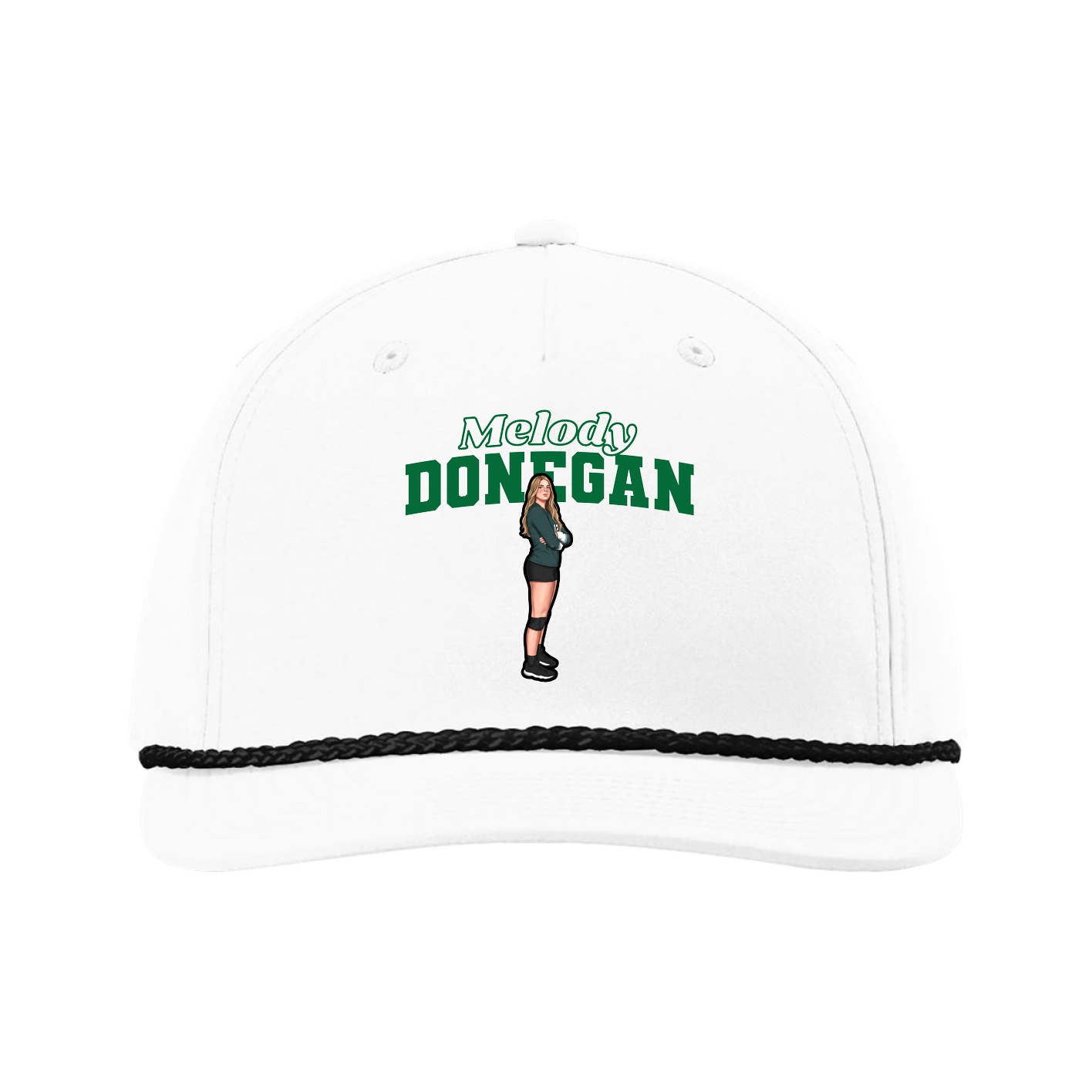 Five-Panel Classic Rope Cap — Name Arch in White