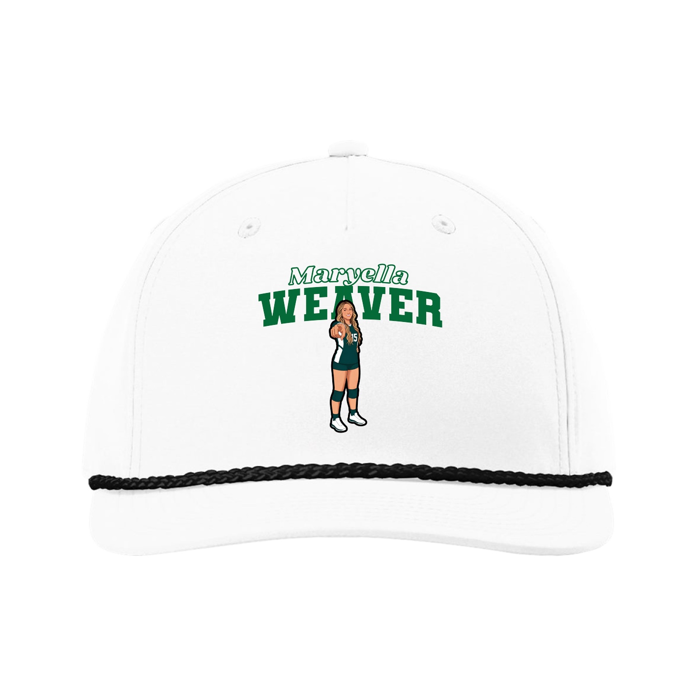 Five-Panel Classic Rope Cap — Name Arch in White