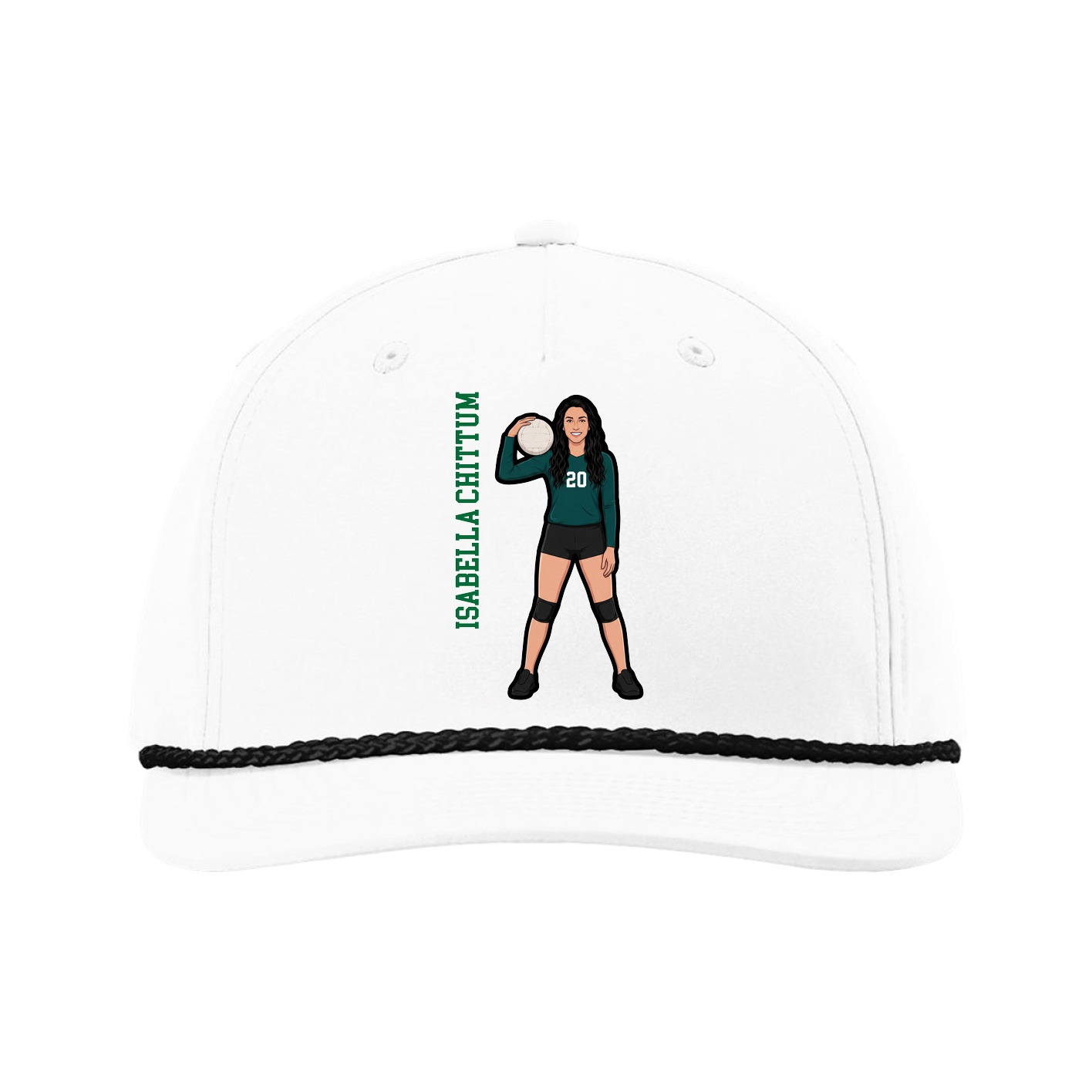 Five-Panel Classic Rope Cap — Name Vertical in White