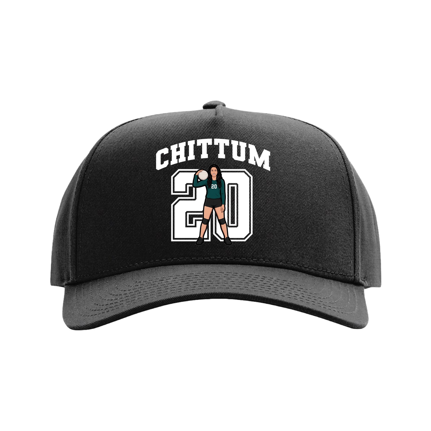 Full Fabric Five-Panel Champ Cap — Number in Black