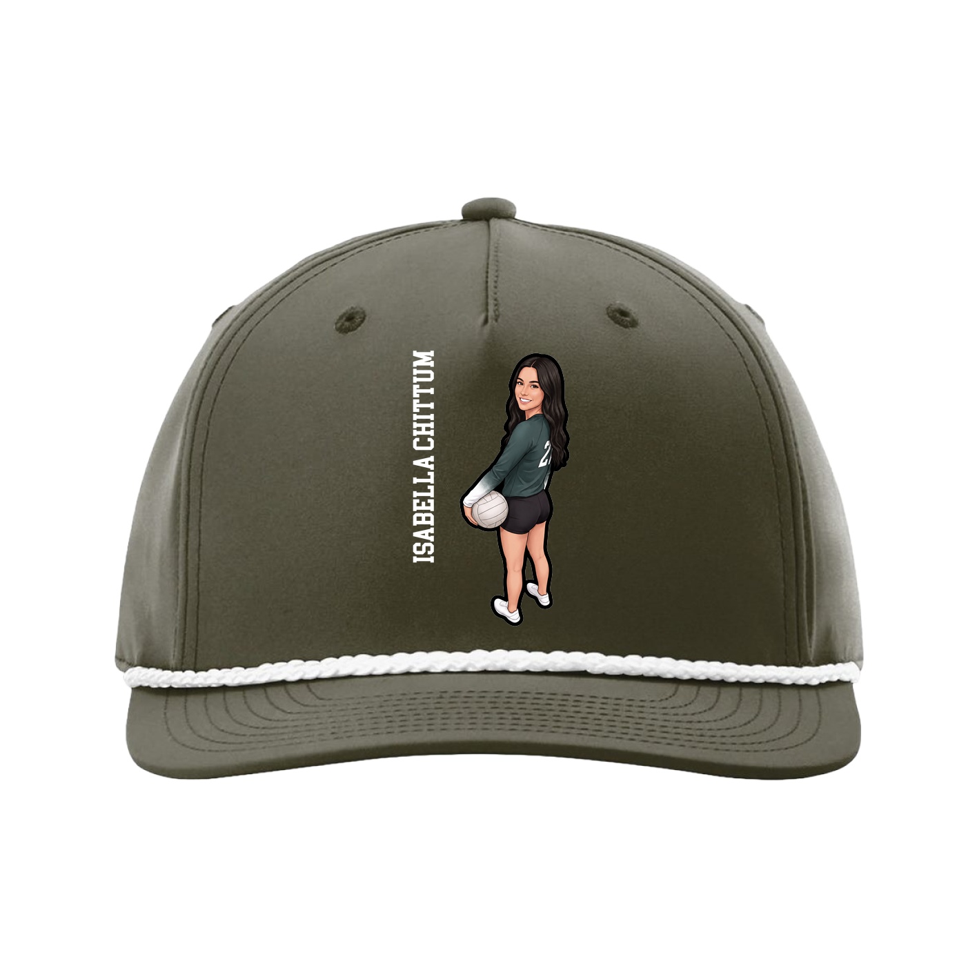 Five-Panel Classic Rope Cap — Name Vertical in Green