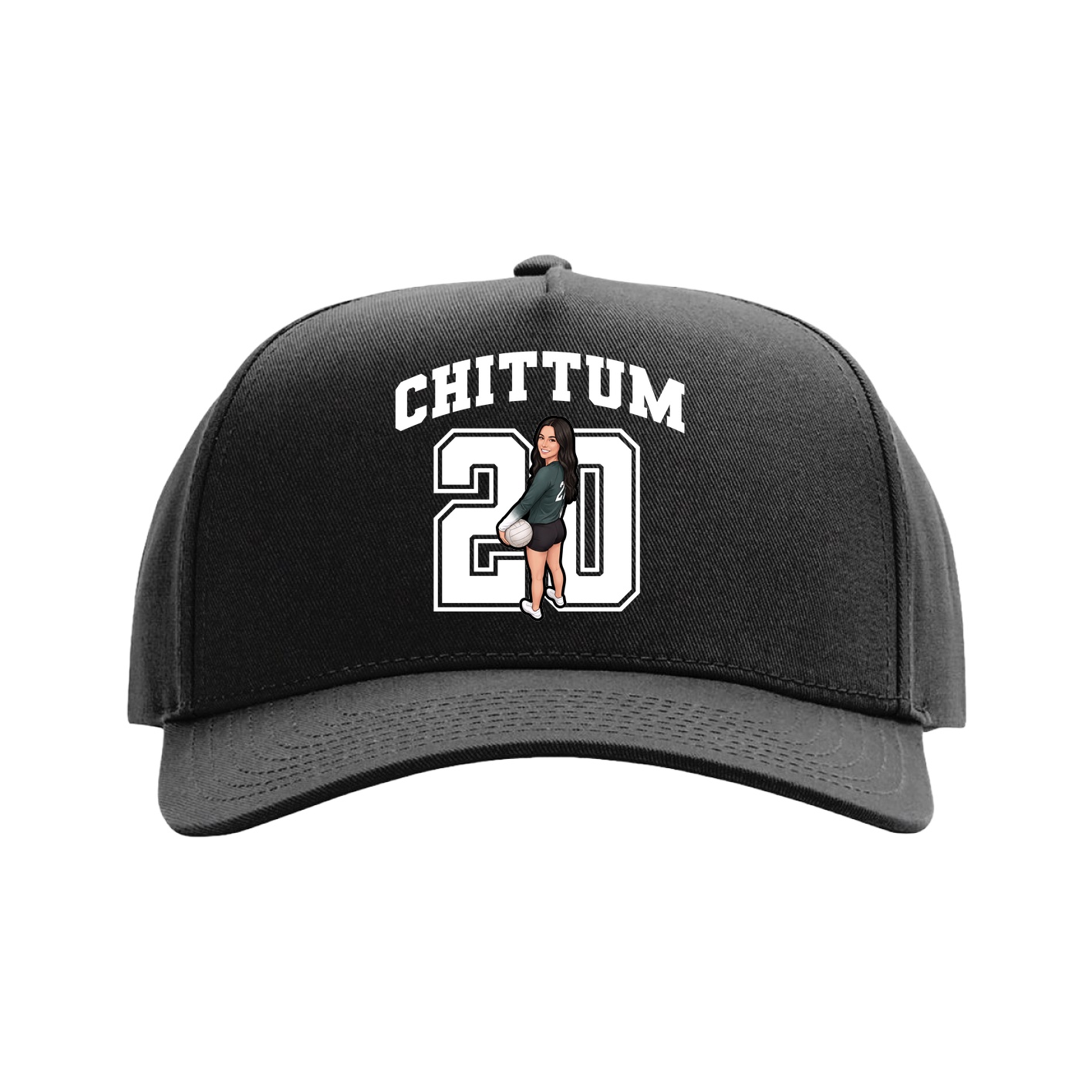 Full Fabric Five-Panel Champ Cap — Number in Black