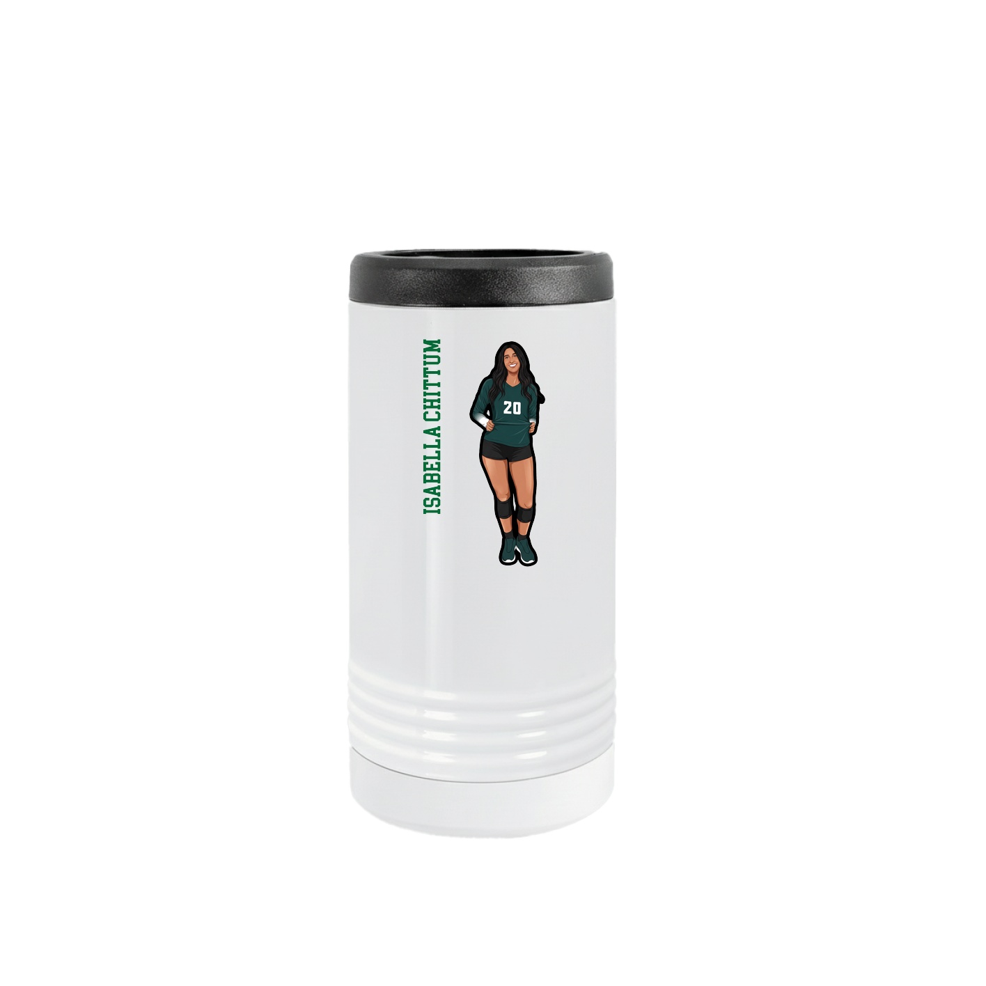Slim Beverage Holder — Name Vertical in White