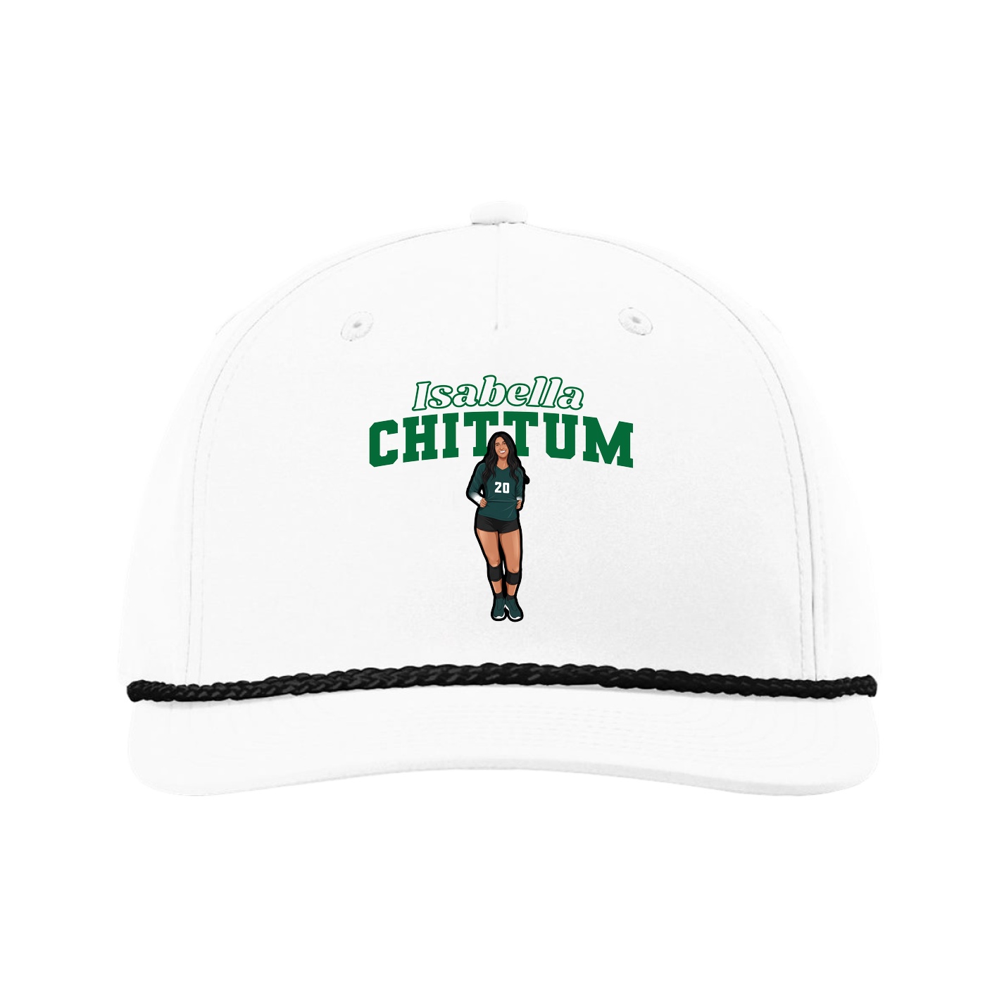 Five-Panel Classic Rope Cap — Name Arch in White