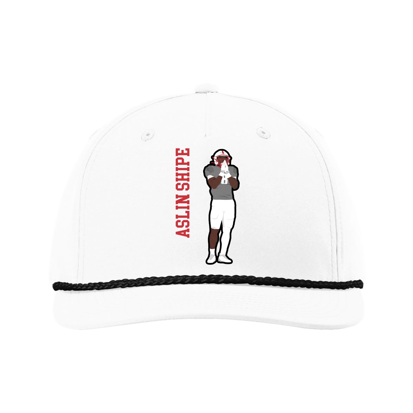 Five-Panel Classic Rope Cap — Name Vertical in White