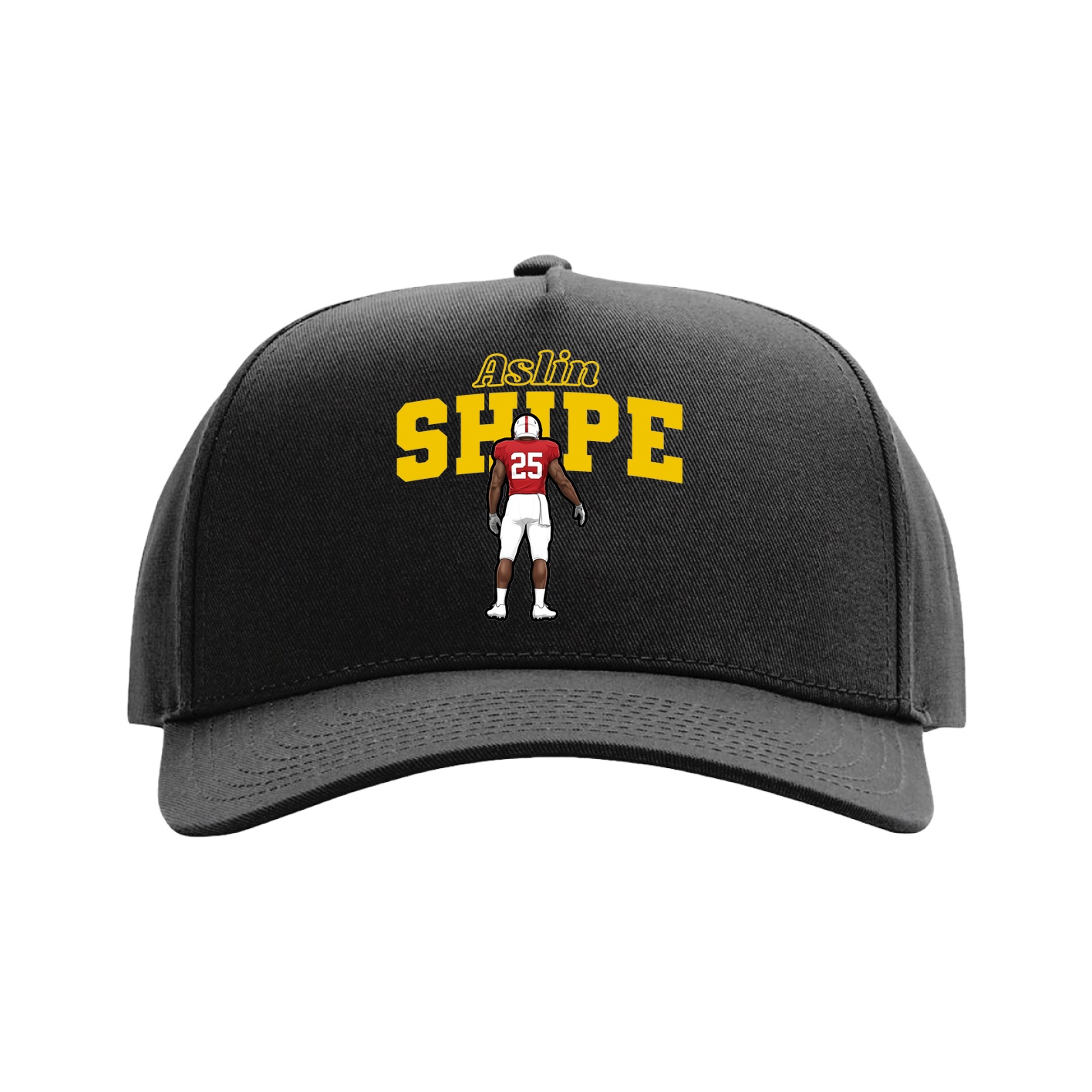 Full Fabric Five-Panel Champ Cap — Name Arch in Black