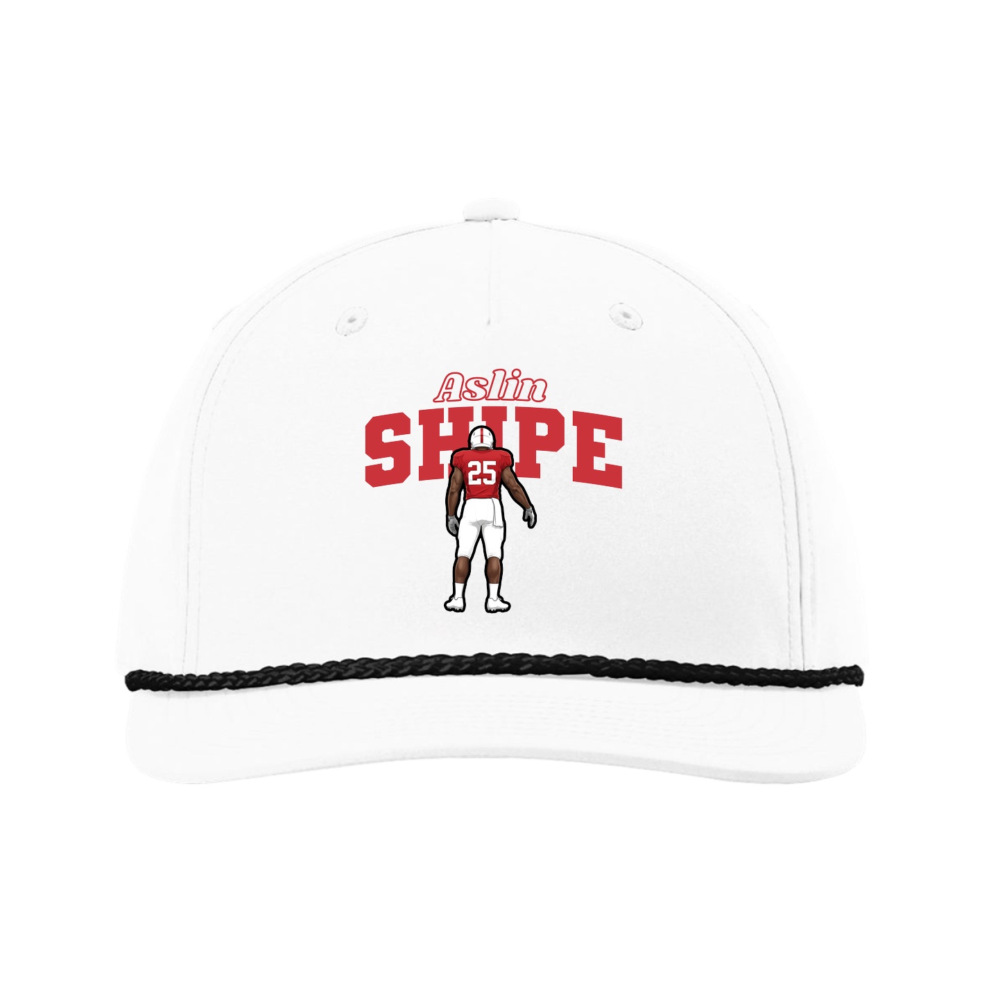 Five-Panel Classic Rope Cap — Name Arch in White