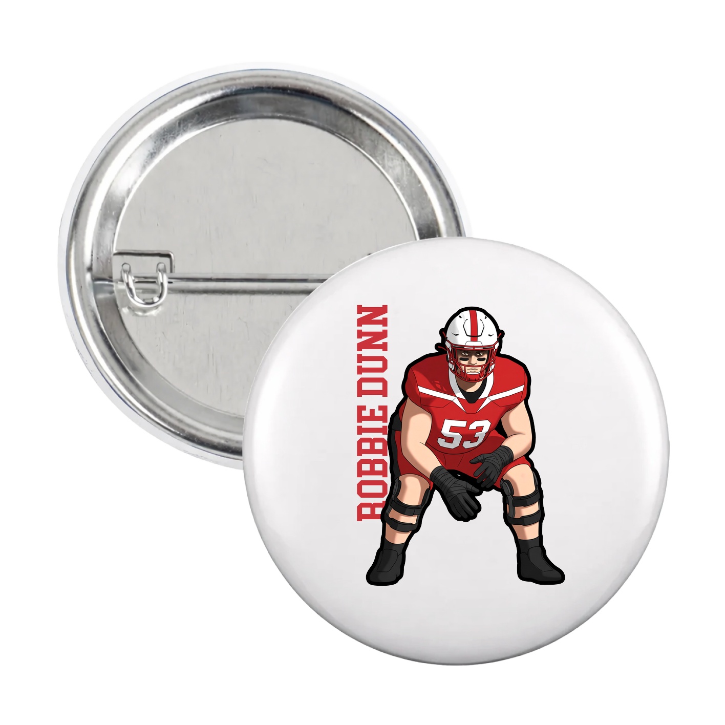 Game Day Button — Name Vertical in White