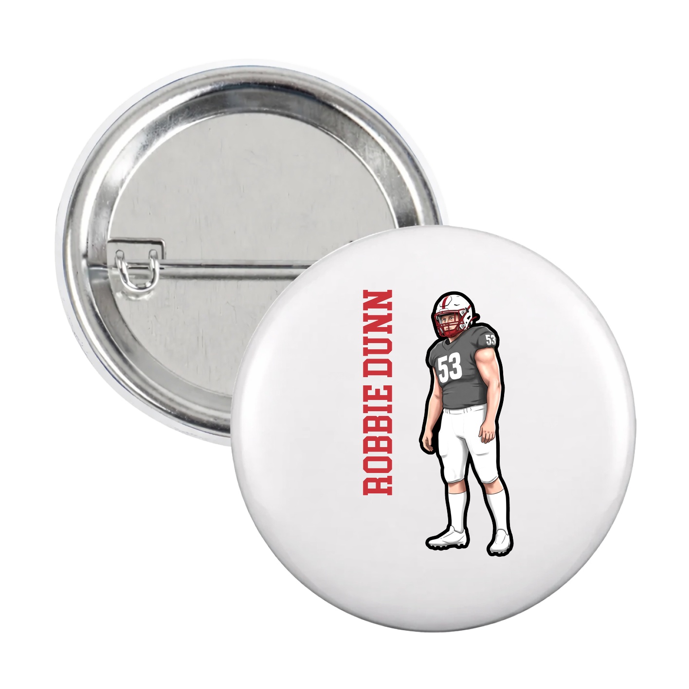 Game Day Button — Name Vertical in White