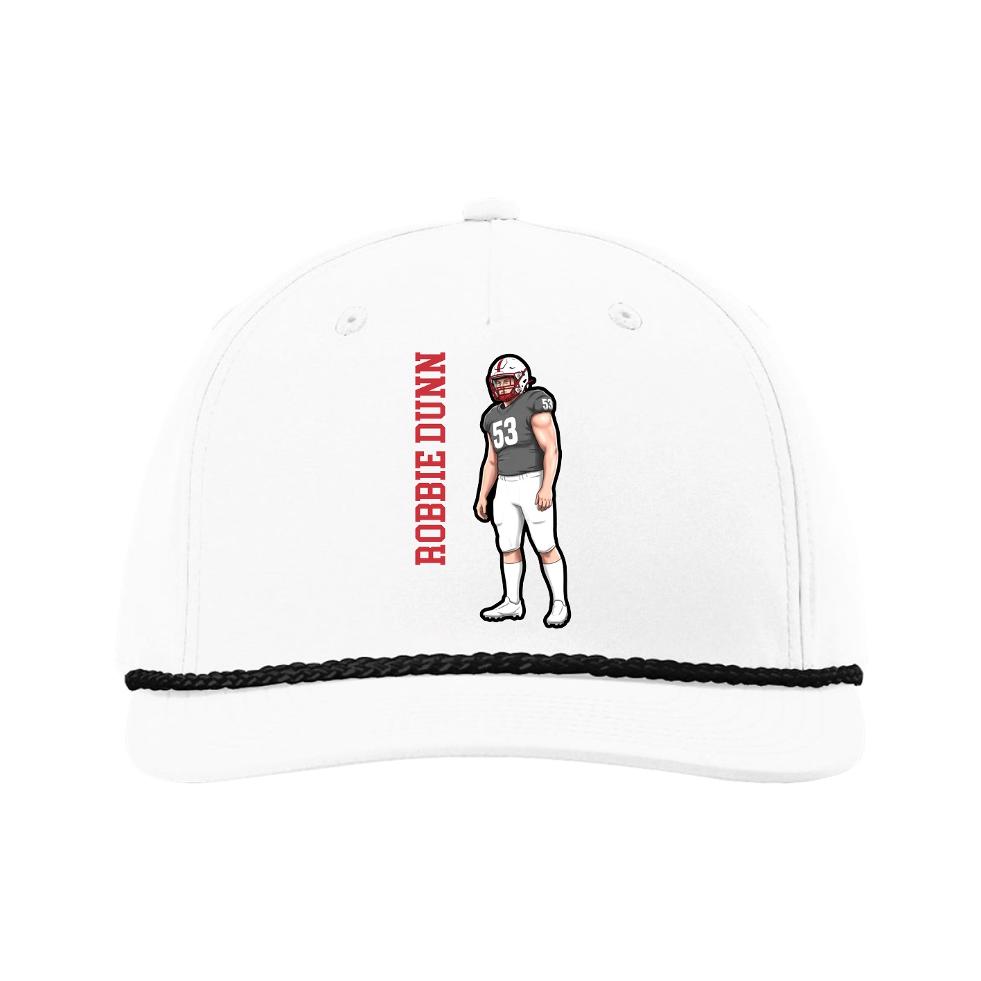 Five-Panel Classic Rope Cap — Name Vertical in White
