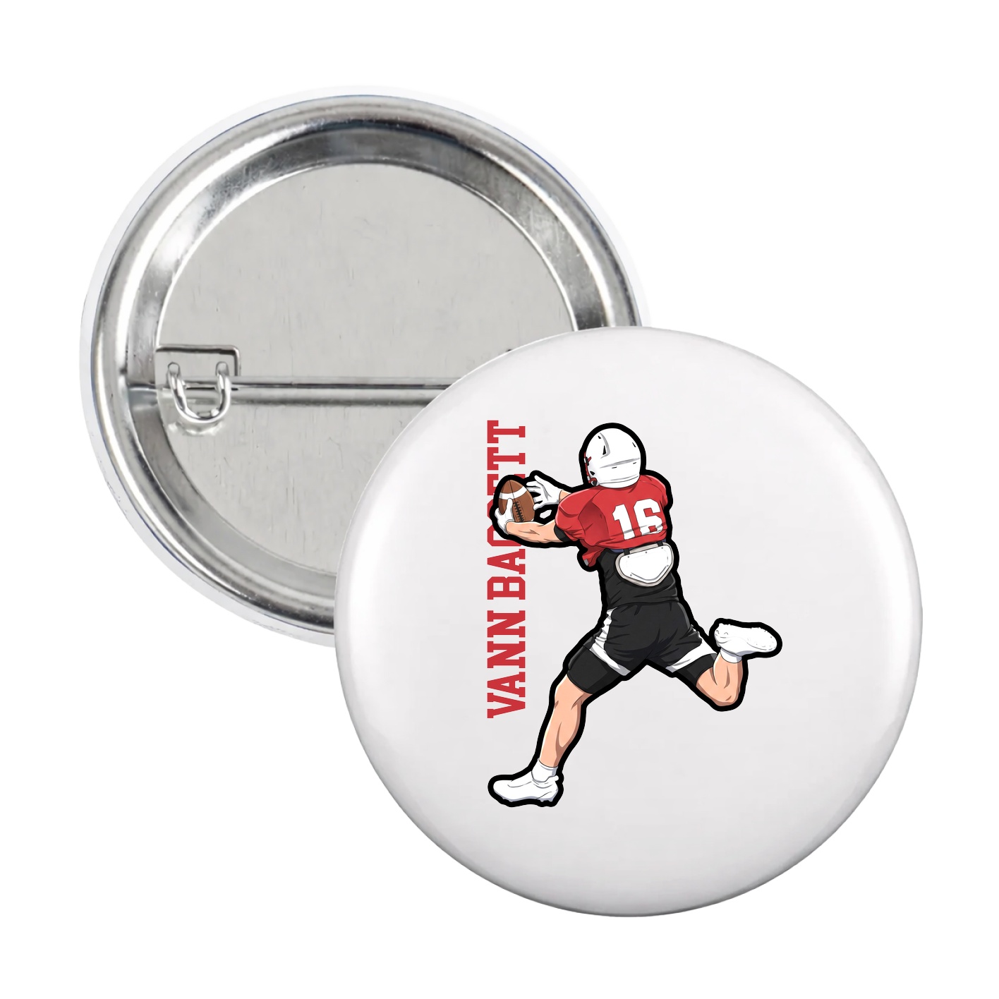 Game Day Button — Name Vertical in White