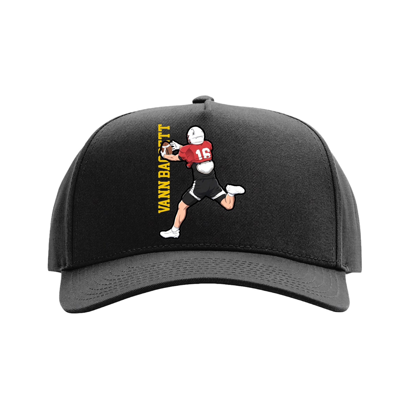 Full Fabric Five-Panel Champ Cap — Name Vertical in Black