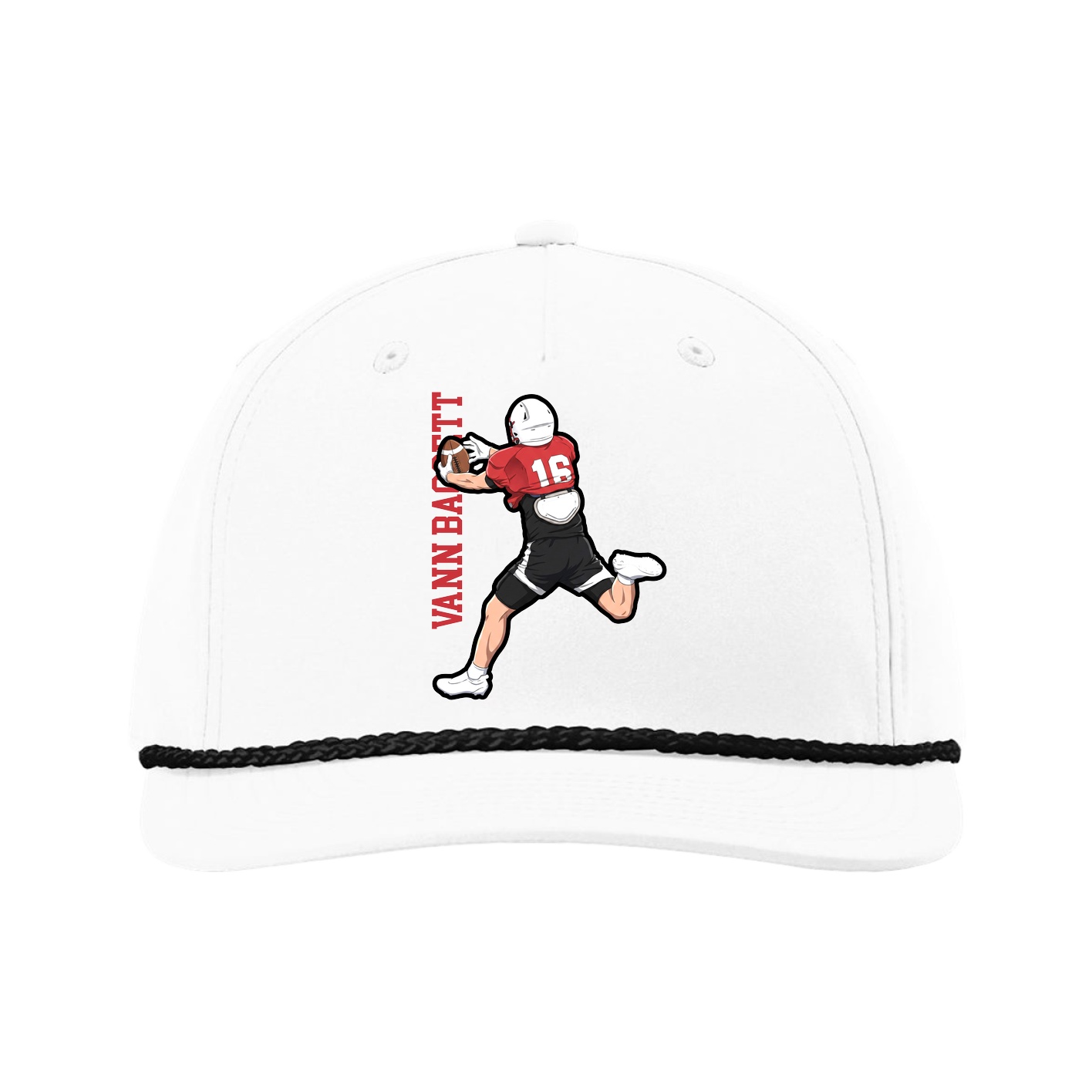 Five-Panel Classic Rope Cap — Name Vertical in White