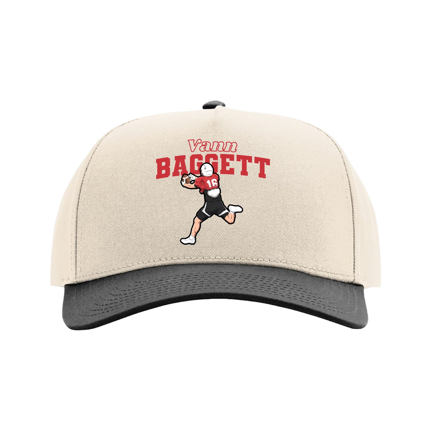 Full Fabric Five-Panel Champ Cap — Name Arch in Cream/Black