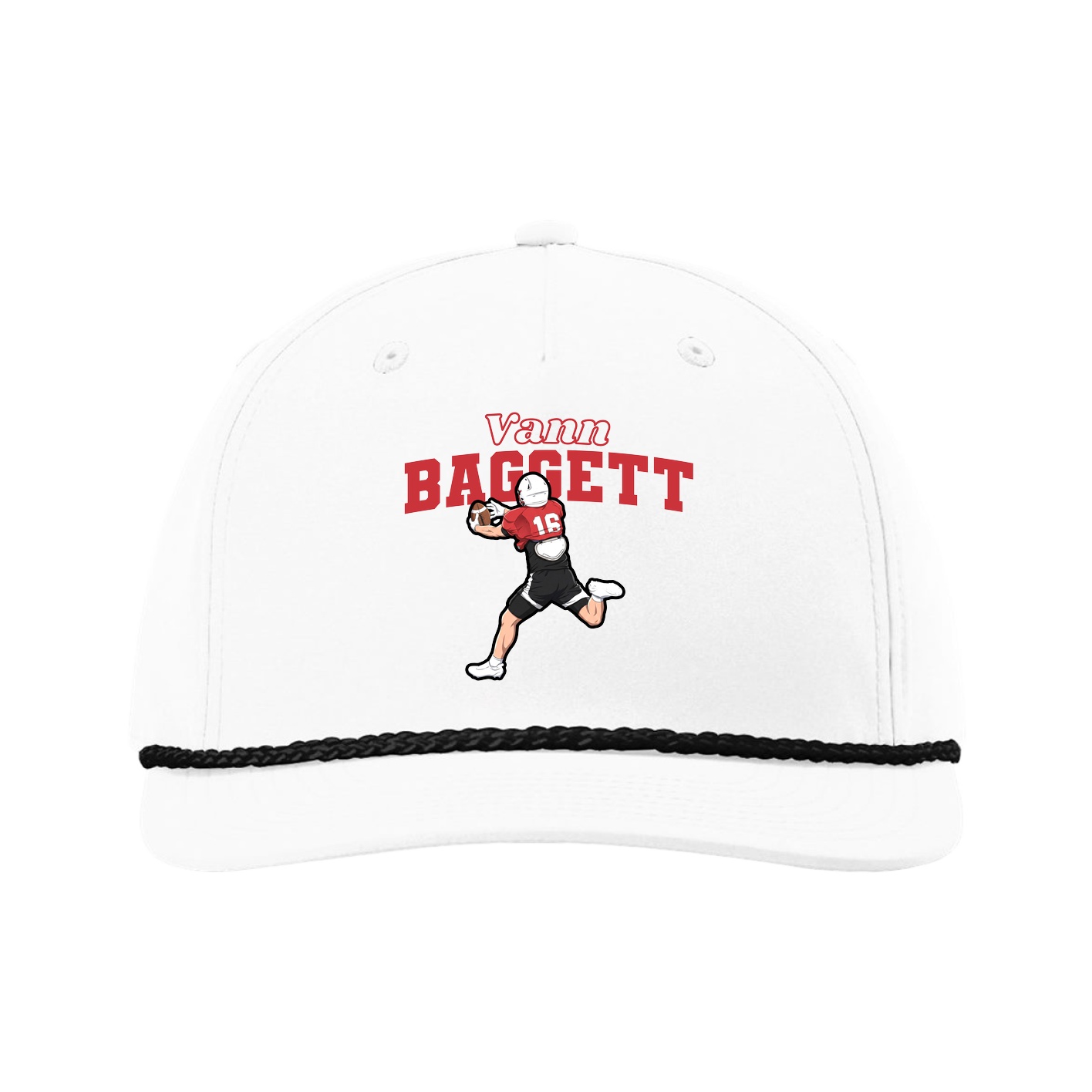 Five-Panel Classic Rope Cap — Name Arch in White