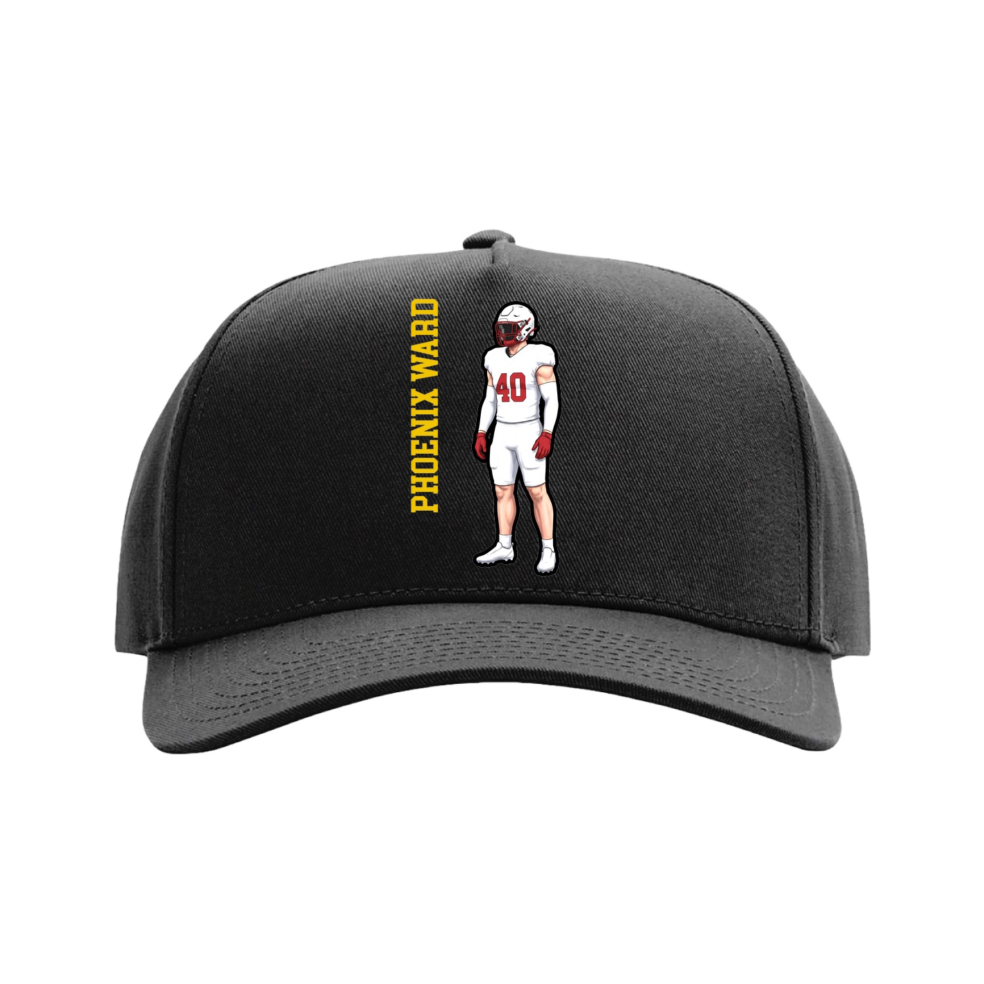 Full Fabric Five-Panel Champ Cap — Name Vertical in Black