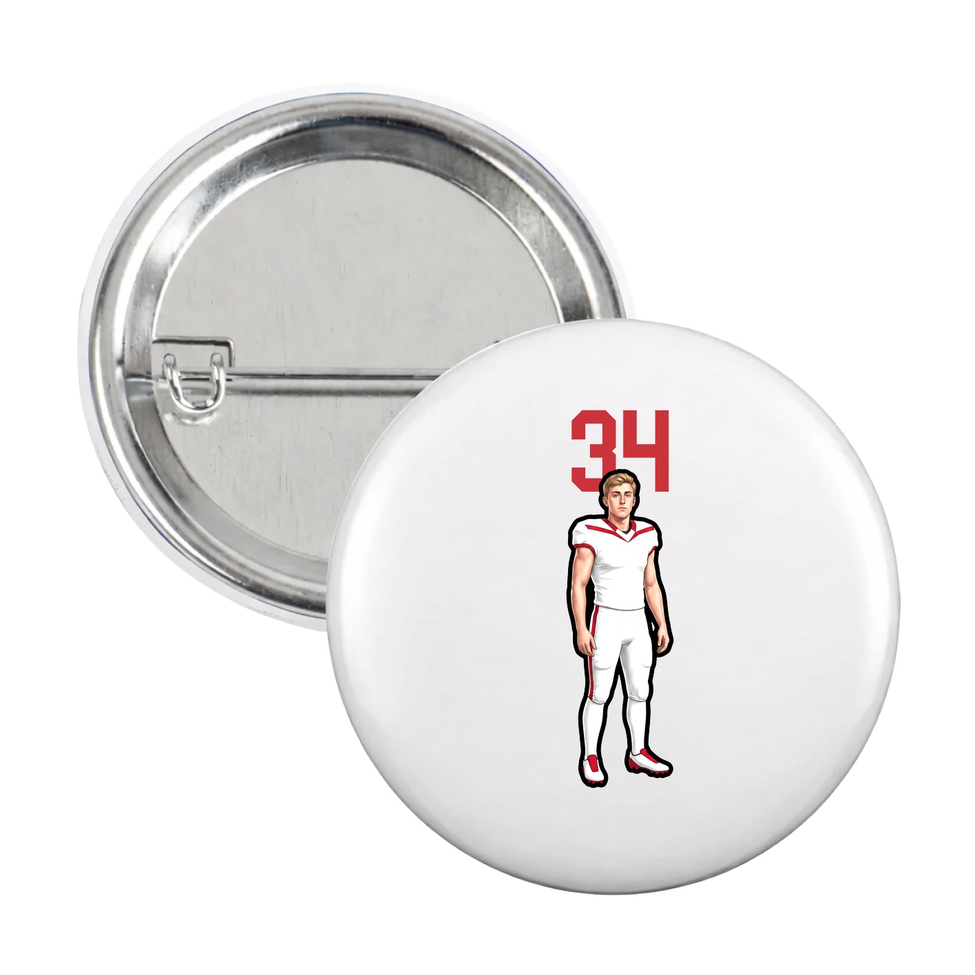 Game Day Button — Number Top in White