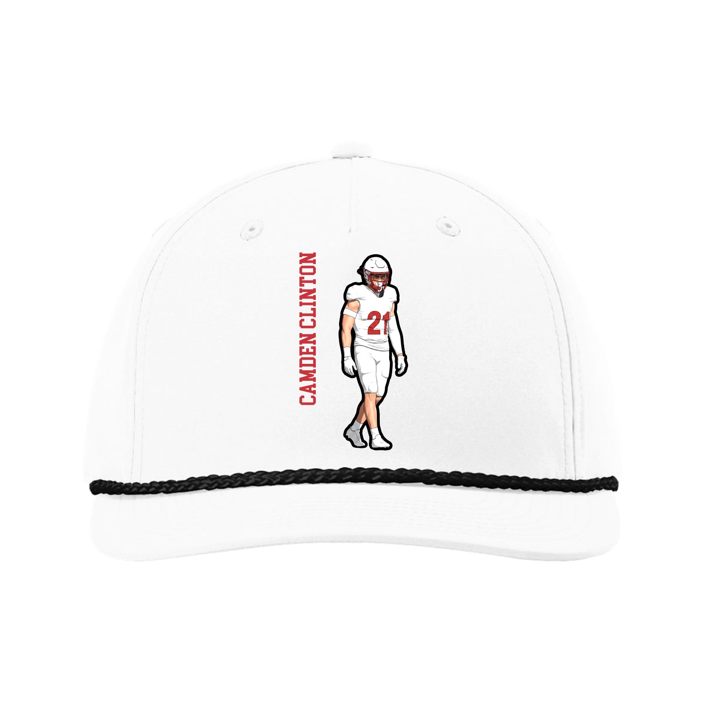 Five-Panel Classic Rope Cap — Name Vertical in White