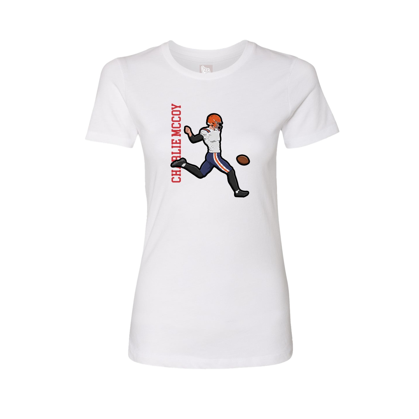 Fitted Women's Tee — Name Vertical in White