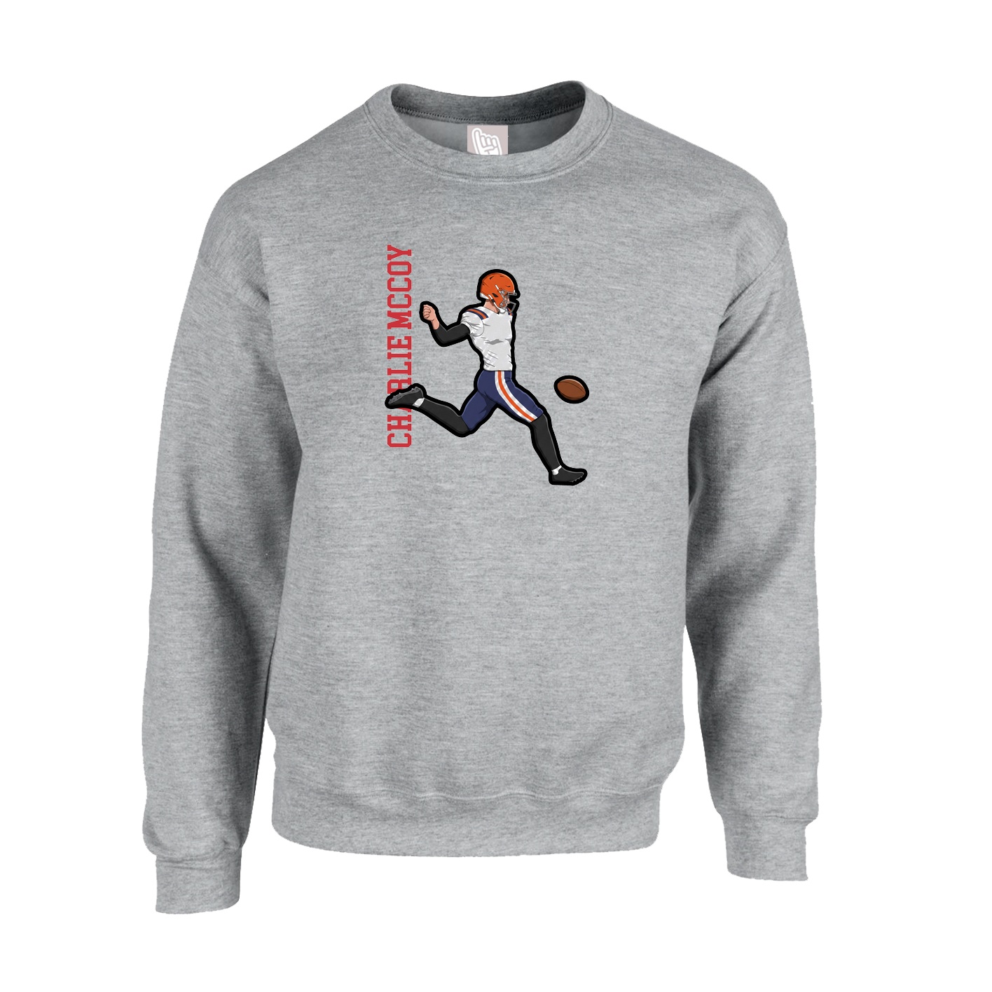 Fleece Crew — Name Vertical in Grey